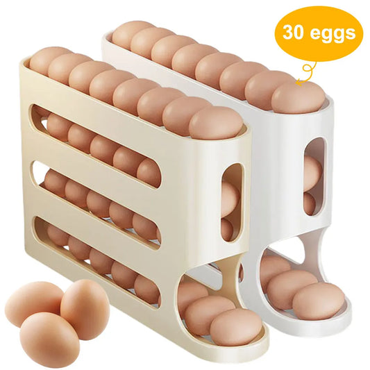 4 Layers Automatic Rolling Egg Holder Rack Fridge Egg Storage Box Container Kitchen Refrigerator Egg Dispenser Kitchen Organizer