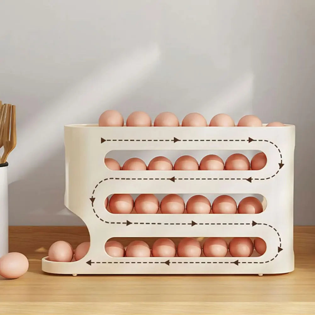 4 Layers Automatic Rolling Egg Holder Rack Fridge Egg Storage Box Container Kitchen Refrigerator Egg Dispenser Kitchen Organizer
