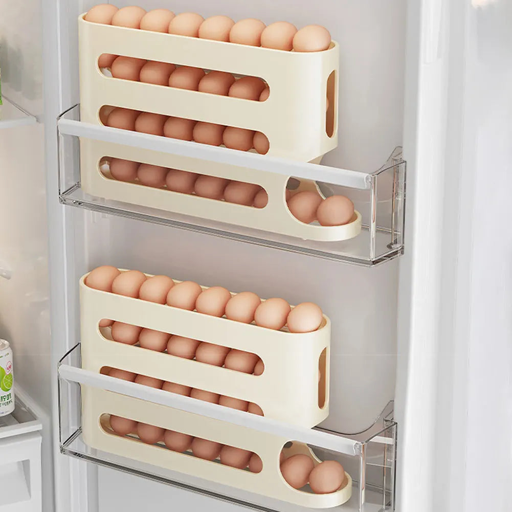4 Layers Automatic Rolling Egg Holder Rack Fridge Egg Storage Box Container Kitchen Refrigerator Egg Dispenser Kitchen Organizer
